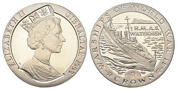 Гибралтар 1 крона 1993 Боевые корабли Второй мировой войны - HMAS Waterhen KM 123 медно-никель BU 11-182-34