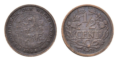 Нидерланды 1/2 цента 1928 Вильгельмина (1890-1948) KM 138 бронза 4674-1113