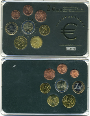 Финляндия евронабор из 8 монет 2000-2006 в пластике UNC 7-4-1-11