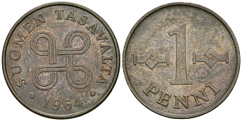 Финляндия 1 пенни 1964 KM 44 медь 4576-1023