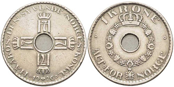 НОРВЕГИЯ 1 КРОНА 1926 ХОКОН VII (1905-1957) KM 385 медно-никель 119-946