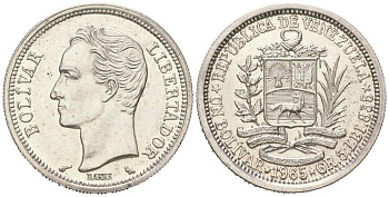 Венесуэла 1 боливар 1965 Симон Боливар KM 37a серебро UNC 34-953