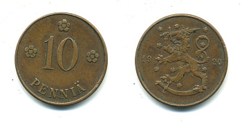 Финляндия 10 пенни 1920 республика (1918-1962) KM 24 медь 36-1243
