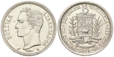 Венесуэла 1 боливар 1965 Симон Боливар KM 37a серебро UNC 34-953