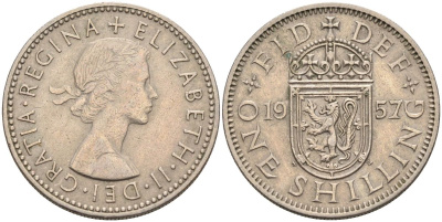 Великобритания 1 шиллинг 1957 Елизавета II (1952-2022), Шотландский герб KM 905, Spink 4148 медно-никель 4116-846