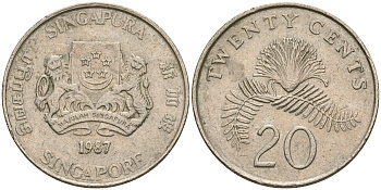 Сингапур 20 центов 1987 KM 52 медно-никель 4364-2532
