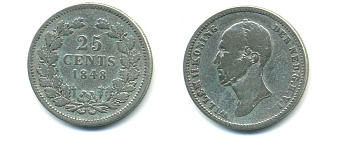 НИДЕРЛАНДЫ 25 ЦЕНТОВ 1848 KM 76 серебро 84-951