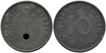 Германия 10 рейхспфеннигов 1943 D KM 101, J. 371 цинк 4116-612