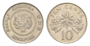 Сингапур 10 центов 1991 KM 51 медно-никель 4640-524
