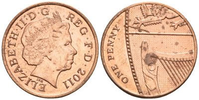 Великобритания 1 пенни 2011 Елизавета II (1952-2022) KM 1107, Spink B6 сталь плакированная медью 4609-735
