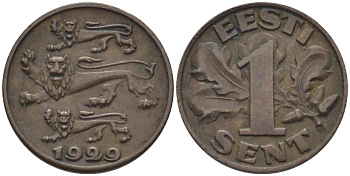 Эстония 1 цент 1929 Республика (1918-1941) KM 10 бронза 26-758