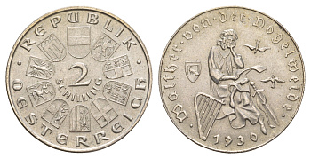 Австрия 2 шиллинга 1930 700 лет со дня смерти Вальтера фон дер Фогельвейде KM 2845 серебро aUNC 4653-631