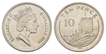 Гибралтар 10 пенсов 1988 KM 23.1 медно-никель aUNC 4563-1145