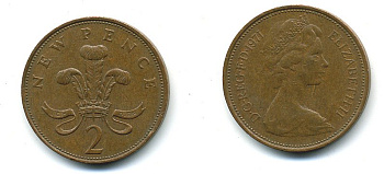 Великобритания 2 пенса 1971 Елизавета II (1952-2022) КМ 916, Spink 4235 (C1) бронза 4110-624
