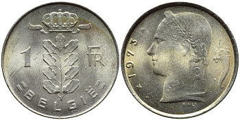 БЕЛЬГИЯ 1 ФРАНК 1973 BELGIE KM 143.1 медно-никель 4395-451
