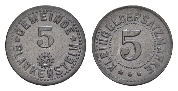 Бланкенштайн 5 пфеннигов ND Funck 46.3, Men05 2945.1, Men18 3770.1 цинк 1527-315