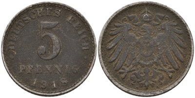Германия 5 пфеннигов 1918 A KM 19, J. 297 железо 4151-612