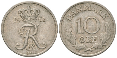Дания 10 эре 1963 KM 849 медно-никель 4621-362