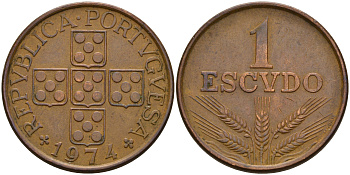 Португалия 1 эскудо 1974  KM 597 бронза    4153-137