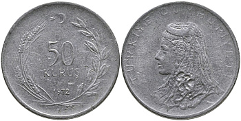 Турция 50 курушей 1972 Анатолийская невеста KM 899 нержавеющая сталь 4541-732
