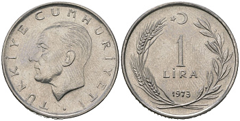 Турция 1 лира 1973 Мустафа Кемаль Ататюрк KM 889a.2 нержавеющая сталь BU 4620-554