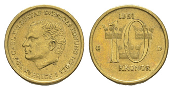 Швеция 10 крон 1991 D, Карл XVI Густав (1973- ) KM 877 нордик aUNC 4643-312