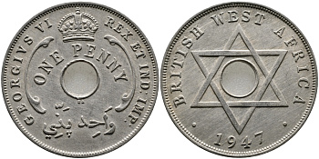 Британская Западная Африка 1 пенни 1947 Георг VI (1937-1952) KM 19 медно-никель 1523-541