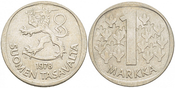 ФИНЛЯНДИЯ 1 МАРКА 1978 K KM 49а медно-никель 3718-746