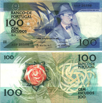 ПОРТУГАЛИЯ 100 ЭСКУДО 1986 ФЕРНАНДО ПЕССОА, 16 ОКТЯБРЯ 1986 Pick 179а бумага UNC (ПРЕСС) 8606-32-2-1