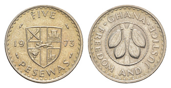 Гана 5 песев 1973 KM 15 медно-никель UNC 4617-1124