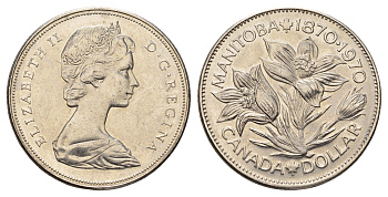 Канада 1 доллар 1970 100 лет со дня присоединения провинции Манитоба (1870-1970) KM 78 никель UNC 4565-1012