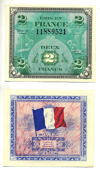 ФРАНЦИЯ 2 ФРАНКА 1944 ПЕРВЫЙ ДОПОЛНИТЕЛЬНЫЙ ВЫПУСК Pick 114а бумага аUNC 3295-83-2