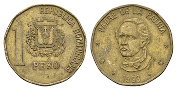 Доминиканская Республика (Доминикана) 1 песо 1993 Хуан Пабло Дуарте KM 80.2 латунь 4663-916