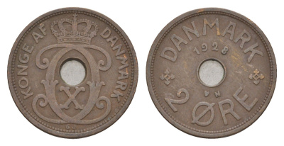 Дания 2 эре 1928 N, Кристиан X (1912-1947) KM 827 бронза 4658-223