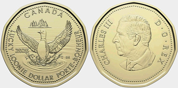 Канада 1 доллар 2025 Карл III (2022- ), cчастливый канадский доллар KM NEW сталь плакированная латунью  UNC  M78-12