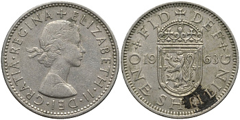 Великобритания 1 шиллинг 1963 Елизавета II (1952-2022), Шотландский герб KM 905, Spink 4148 медно-никель 4171-635