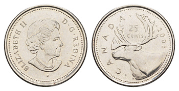 Канада 25 центов 2003 KM 493 сталь плакированная никелем UNC 4652-1134