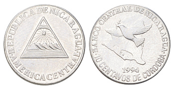 Никарагуа 10 сентаво 1994 голубь мира, редкий KM 81 хромированная сталь UNC 4625-219