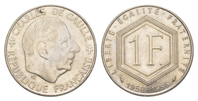 Франция 1 франк 1988 Шарль де Голль KM 963, Le Franc 227.2 никель UNC 4631-521
