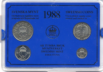 Швеция набор монетного двора из 4 монет 1988 в пластике, Карл XVI Густав (1973- ) KM MS47 UNC 4-3-7-158
