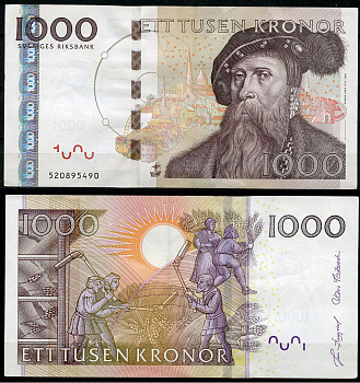 Швеция 1000 крон 2005 Густав I Ваза, обмолот зерна Pick 67 a  бумага 451-863-3