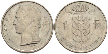 Бельгия 1 франк 1972 Belgique, Бодуэн I (1951-1993) KM 142.1 медно-никель 202-1045