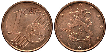 Финляндия 1 евроцент 1999 KM 98 сталь плакированная медью XF-UNC 4181-142