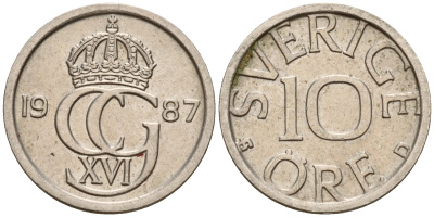 Швеция 10 эре 1987 Карл XVI Густав (1973- ) KM 850 медно-никель 4598-1229