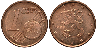Финляндия 1 евроцент 1999 KM 98 сталь плакированная медью XF-UNC 4181-142