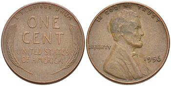 США 1 ЦЕНТ 1956 ЛИНКОЛЬН KM А132 медь цинк 3309-1147