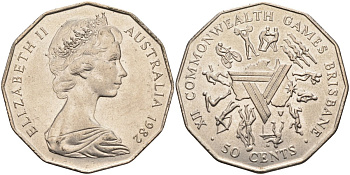 Австралия 50 центов 1982 Елизавета II (1952-2022), XII игры стран Британсого содружества KM 74 медно-никель 4578-231
