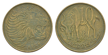 Эфиопия 10 сантимов 1977 EE 1969 KM 45 латунь 4544-1244