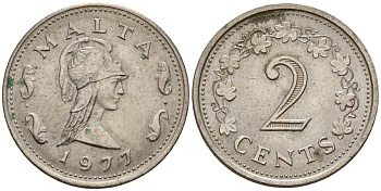 Мальта 2 цента 1977 Пентесилея, царица амазонок KM 9 медь цинк 4154-723