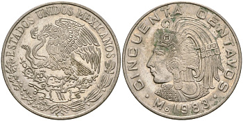 Мексика 50 сентаво 1983 KM 452 медно-никель 4135-337